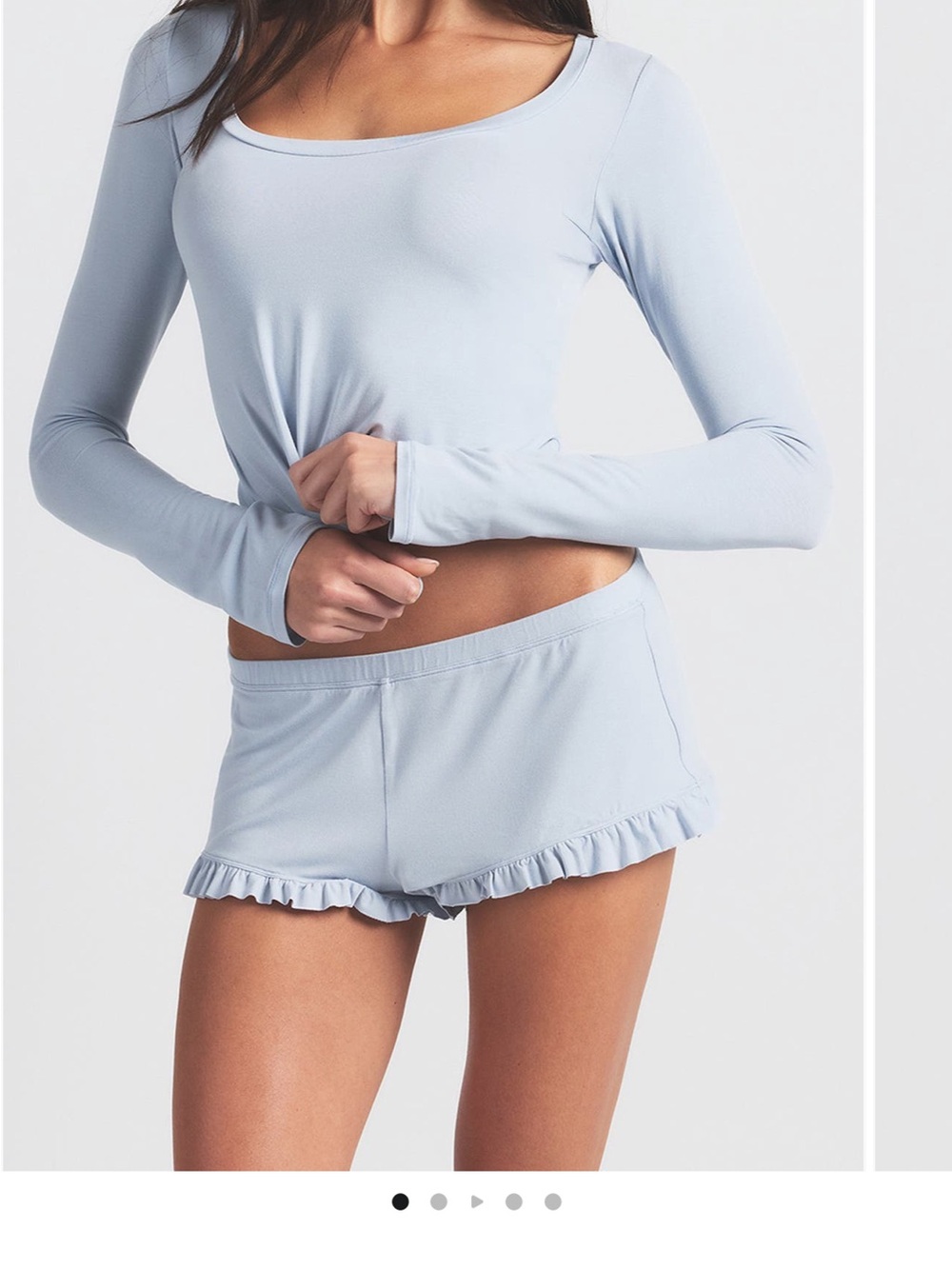 SKIMS Light Blue Long Sleeve Ruffle Hem Sleep Set